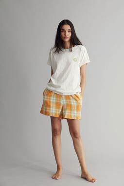 Pyjama Shorts Set Women's Jim Jam Off White & Orange Check