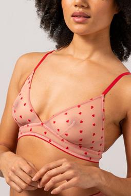 Mesh Triangle Bralette Pale Pink & Deep Red