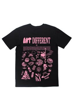 T-Shirt Eat Different Pink Auf Schwarz