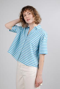 Blouse Oversize Cropped Strepen Blauw
