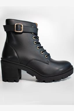 Lace Up Track Sole Booties Schwarz