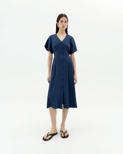 Thinking MU Dress Fitted Waist Laura Navy Blue