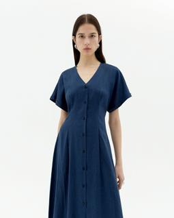 Thinking MU Dress Fitted Waist Laura Navy Blue