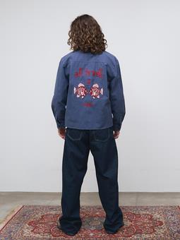 Yahmo Jacke Workwear Bestickte Fritz Blau