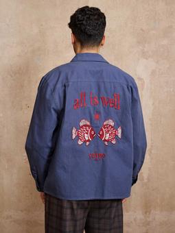 Yahmo Jacke Workwear Bestickte Fritz Blau