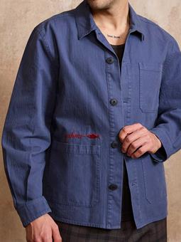 Yahmo Jacke Workwear Bestickte Fritz Blau