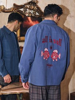 Yahmo Jacke Workwear Bestickte Fritz Blau