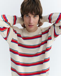 Thinking MU Sweater Boxy Beto Striped Ecru