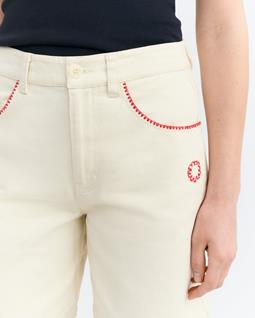 Thinking MU Shorts Luisa Hand Embroidered Trim Cream
