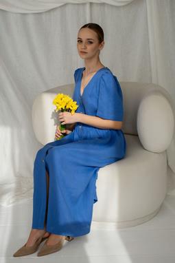 Amber Linen Midi Dress Luma Cornflower Blue
