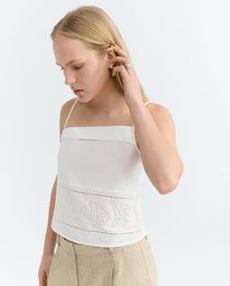 Thinking MU Top Raida Embroidered White