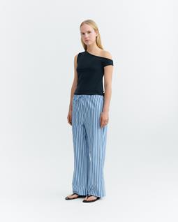 Thinking MU Broek Brigitte Relaxed Gestreept Blauw