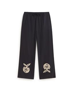 Thinking MU Hose Brigitte Handbestickt Entspannt Navy