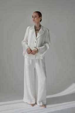 Amber Linen Hose Ida Weites Bein Weiß