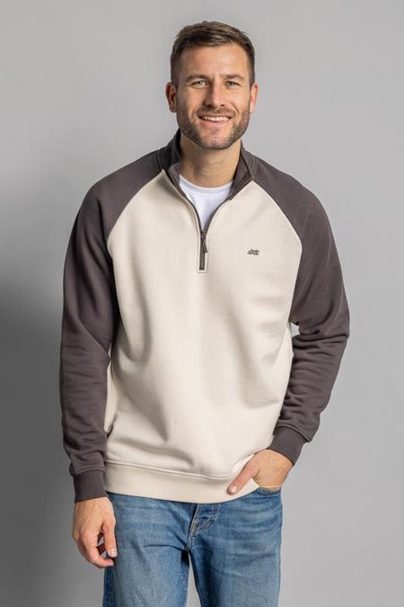 Pullover Color Block Quarter Zip Hafermilch/Kastanie