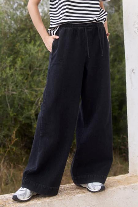 Hose Denim Weites Bein Schwarz