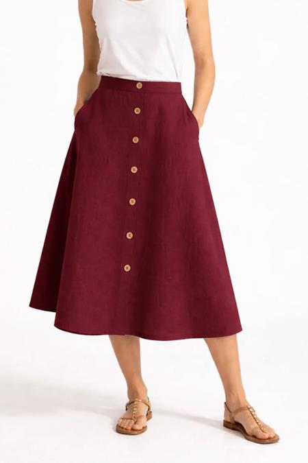 Midi Skirt Linen Bordeaux