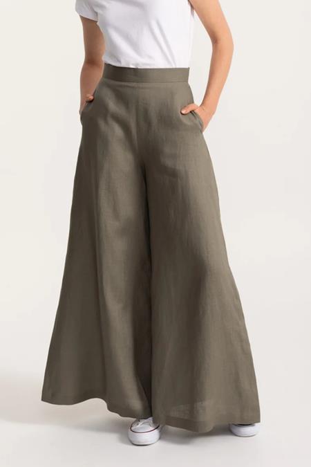 Pants Palazzo Linen Khaki