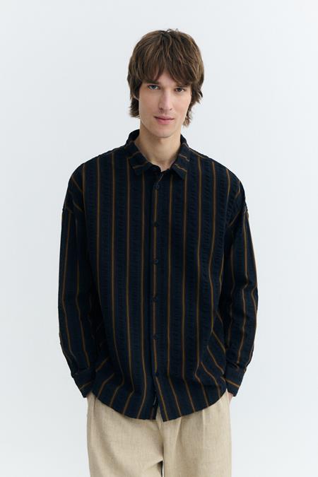 Oversized Shirt Van Seersucker Met Blauwe Strepen (Haru)