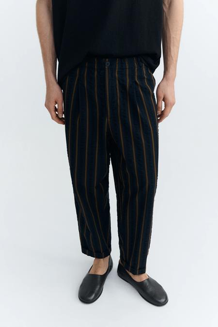 Pants Loose Striped Seersucker Luc Navy