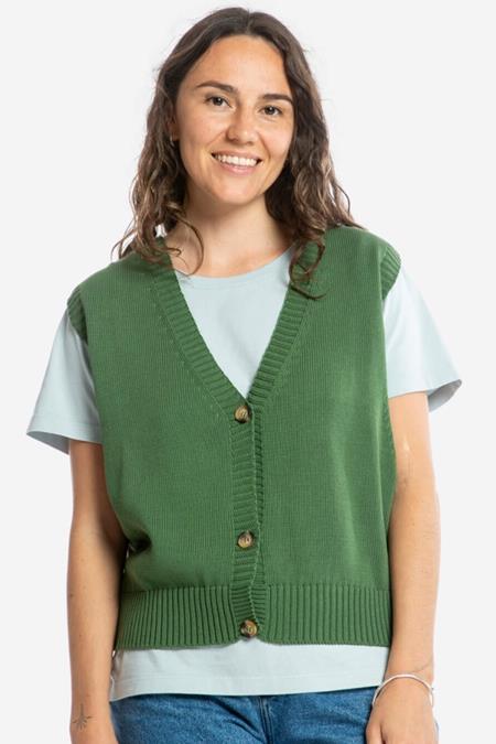 MATONA: Boxy Gebreid Vest In Groen MATONA: Boxy Gebreid Vest In Groen