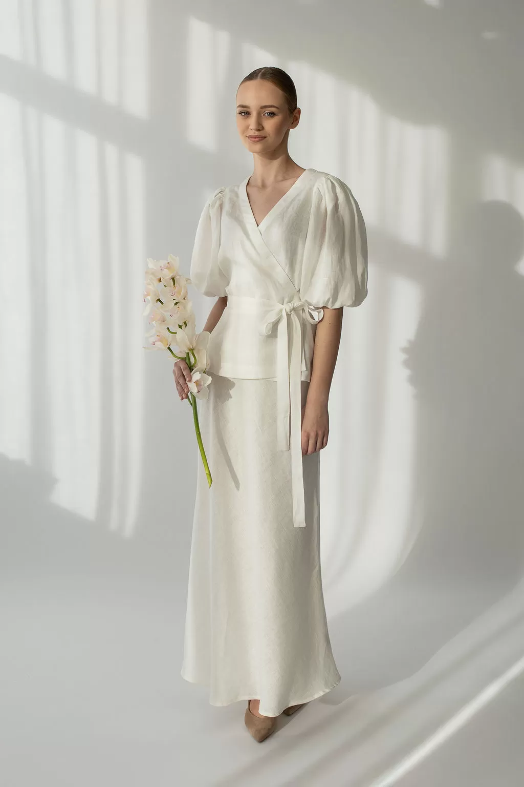 Amber Linen: Set Wickeloberteil & Rock Venezia Creme Amber Linen: Set Wickeloberteil & Rock Venezia Creme