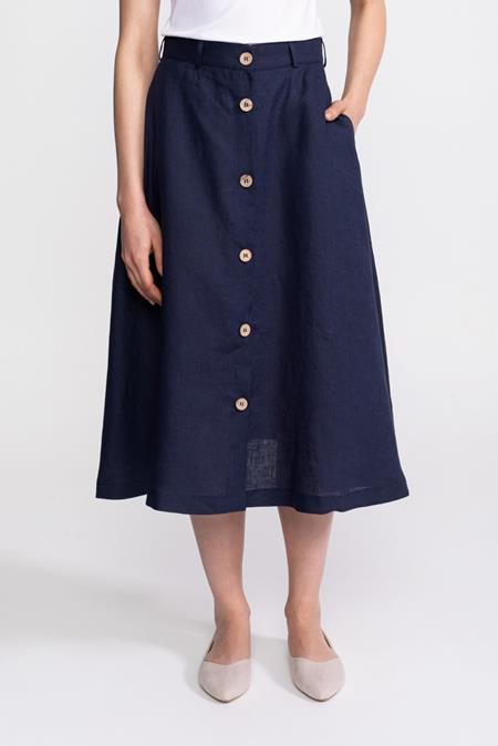 Midi Skirt Linen Navy Blue