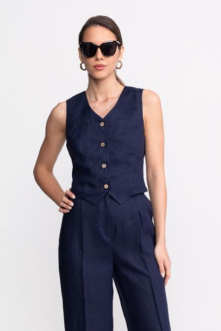 De IONESCU: Weste Figa Leinen Marineblau