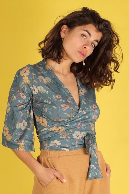 Wickelbluse Floralia Blau Petrol