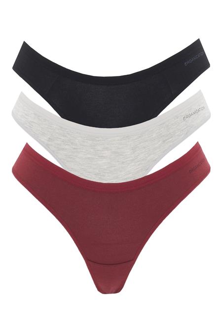 ORGANICATION: Multipack 3er-Pack Tanga Kavinn Bordeaux, Grau Melange & Schwarz