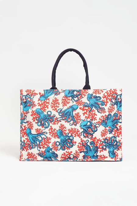 SIEGER by Souleway: Tote Bag Xl Sbs The Octopuses Red & Blue