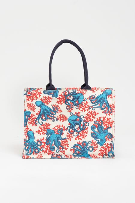 SIEGER by Souleway: Tote Bag L Sbs The Octopuses Red & Blue