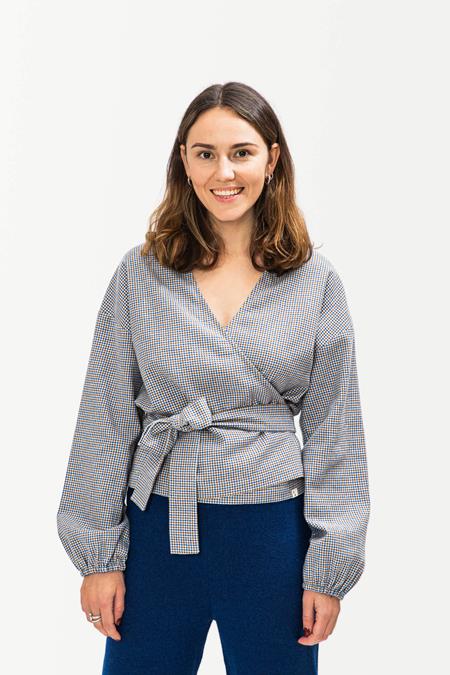 Wrap Top Pepita Check Grey