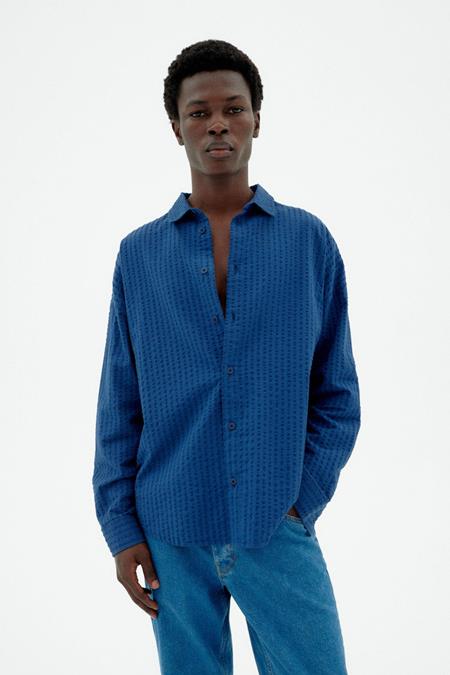 Shirt Seersucker Haru Blauw