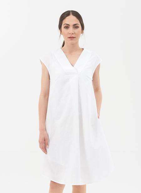 Midi Jurk V-Hals Wit
