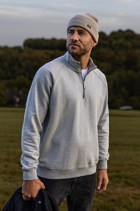 Quarter Zip Raglan Unisex Grau Melange