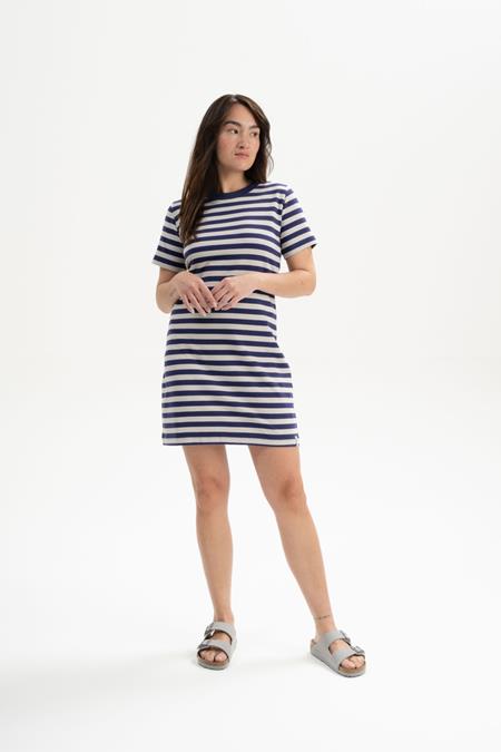 MELA: T-Shirt Dress Heavy Shrishti Summer Night Purple / Birch Striped Beige