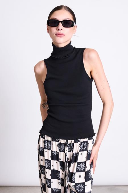 Top Rib Hoge Hals Hav Zwart 