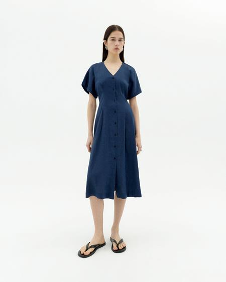 Thinking MU Dress Fitted Waist Laura Navy Blue