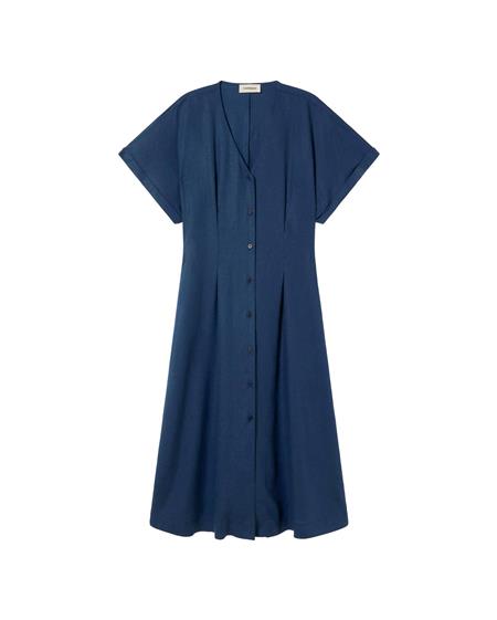 Thinking MU Dress Fitted Waist Laura Navy Blue
