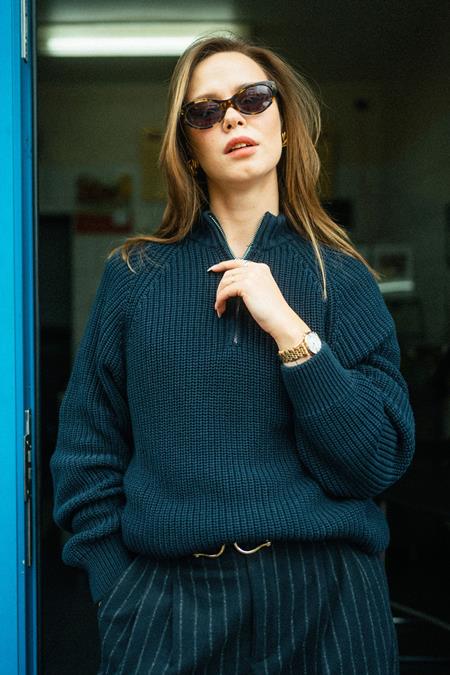 Strickpullover Quarter Zip Navy