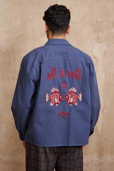 Yahmo: Jacke Workwear Bestickte Fritz Blau
