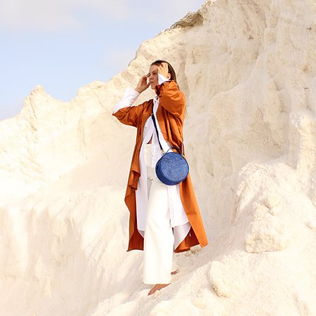 Round Shoulder Bag Beta Cork Blue from Shop Like You Give a Damn