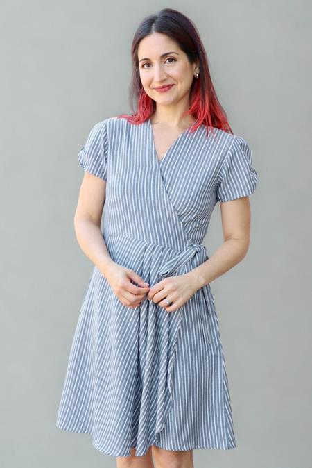 Wickelkleid Chambray Pinstripe Blau/Weiß