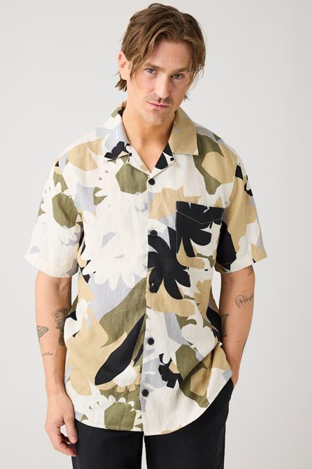 Shirt Met Korte Mouwen, Relaxed Model, Groene Print