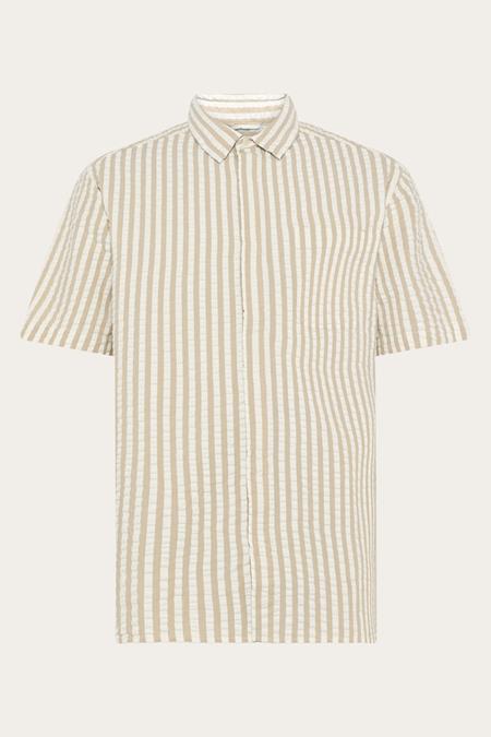 Relaxte Seersucker Blouse Met Crèmekleurige Strepen