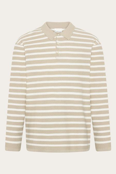 Gebreid Poloshirt Met Lange Mouwen, Crèmekleurig Met Strepen