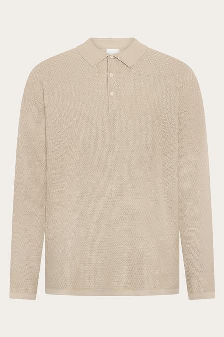 Gebreid Poloshirt Met Lange Mouwen, Lichtgrijs