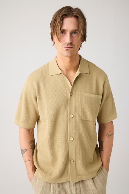 KnowledgeCotton Apparel: Overhemd Van Normale Gebreide Keperstof In Beige KnowledgeCotton Apparel: Overhemd Van Normale Gebreide Keperstof In Beige