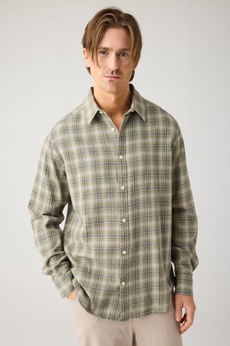 Overhemd Losvallend Geruit Beige